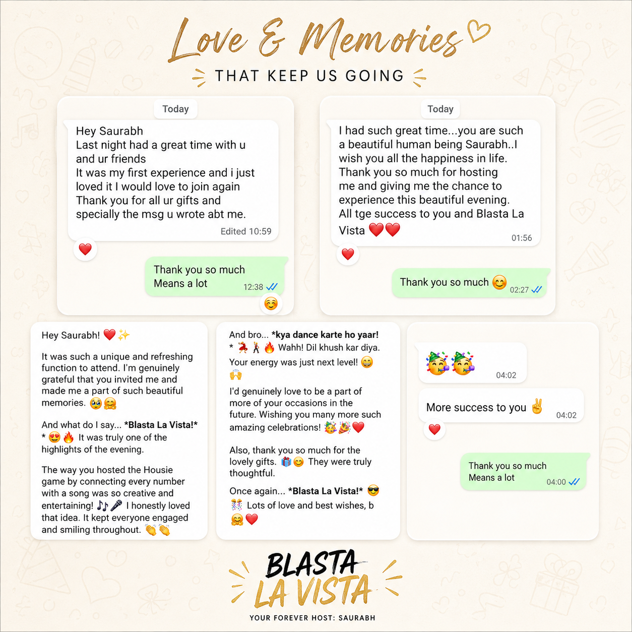 Guest WhatsApp messages — Love & Memories that keep us going